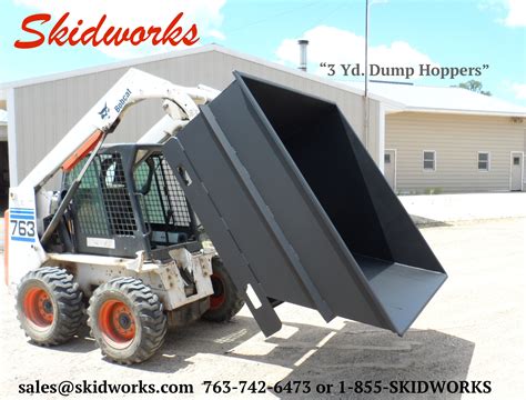 skid steer dump hopper attachment|trash hopper skid steer attachment.